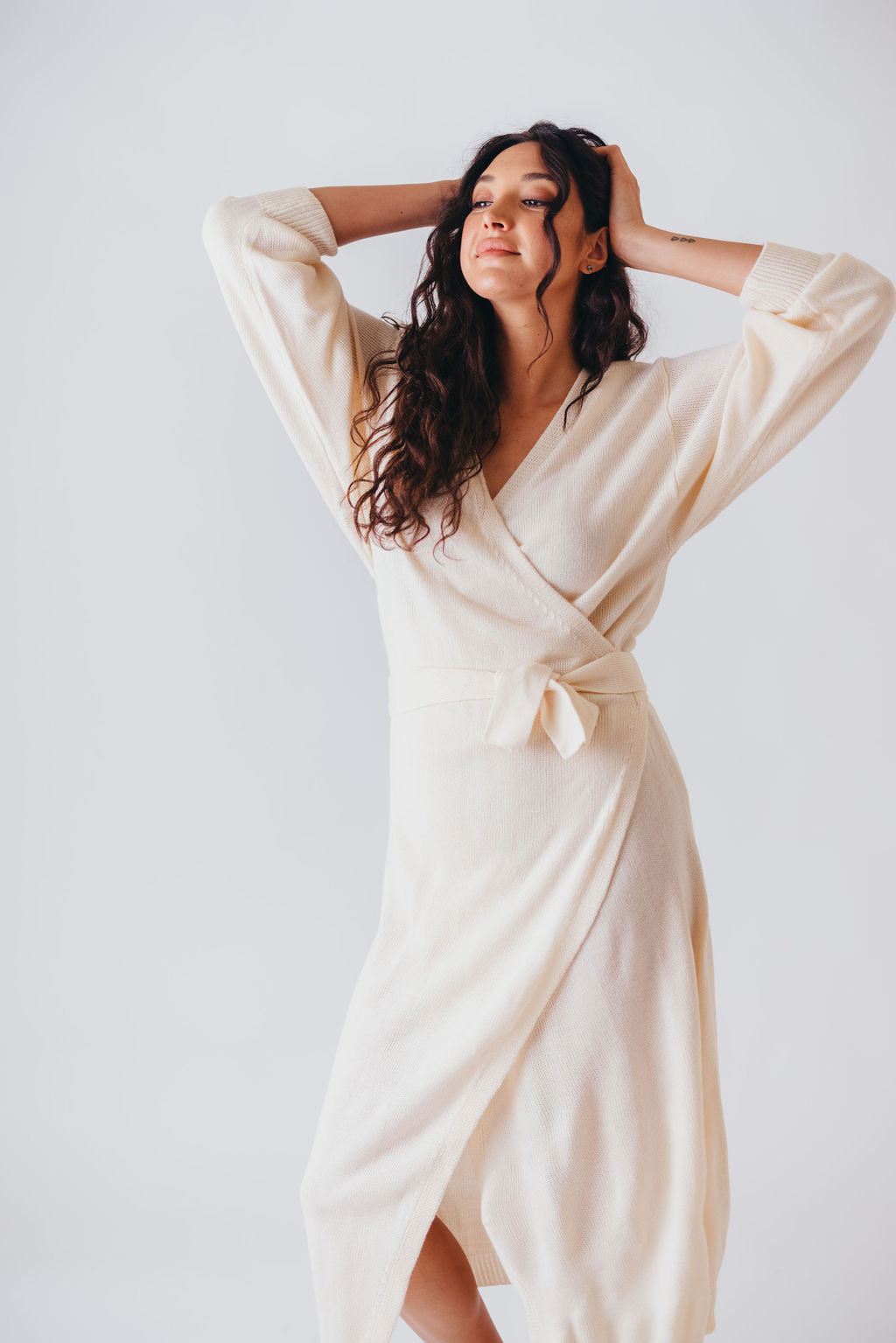 Long Sleeve Loose Knit Midi Wrap Dress 